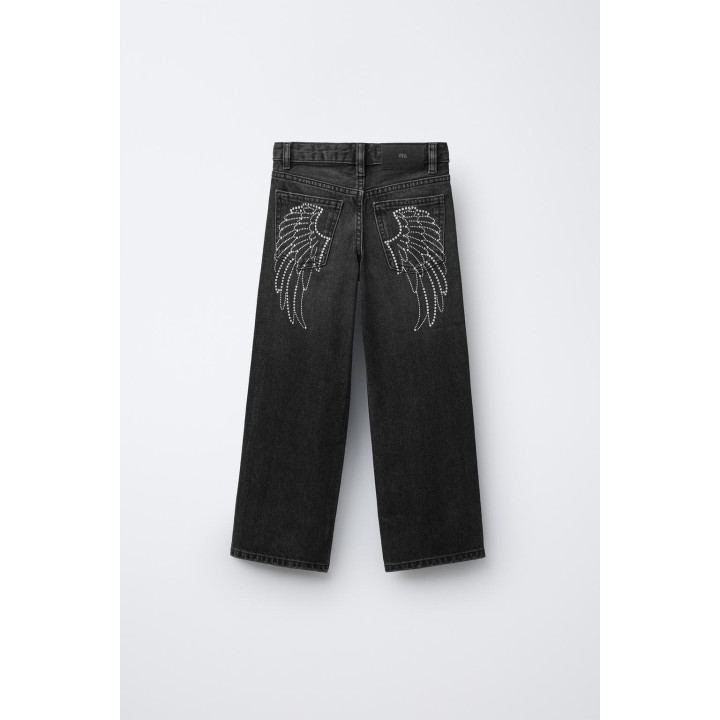 ДЖИНСЫ WIDE LEG С КРЫЛЬЯМИ И БЛЕСТКАМИ