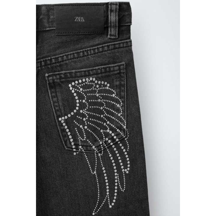 ДЖИНСЫ WIDE LEG С КРЫЛЬЯМИ И БЛЕСТКАМИ