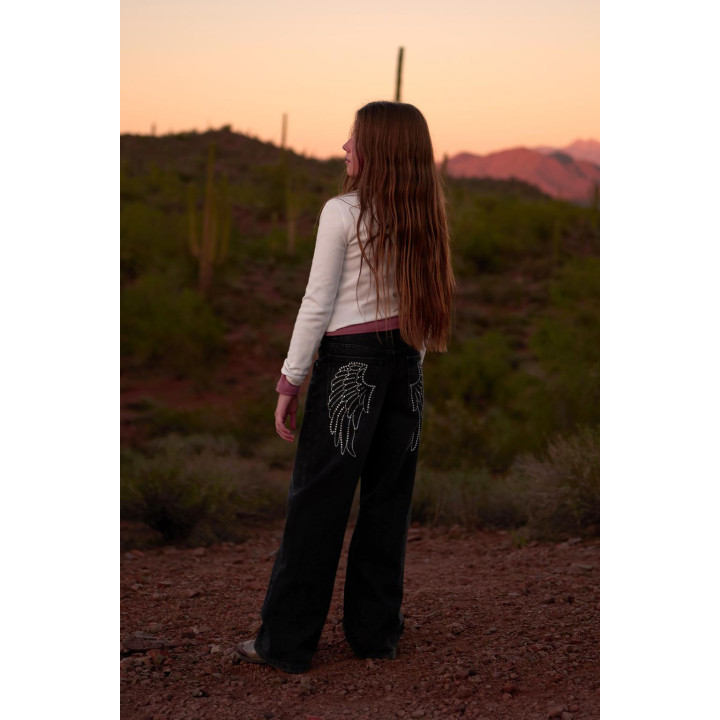 ДЖИНСЫ WIDE LEG С КРЫЛЬЯМИ И БЛЕСТКАМИ