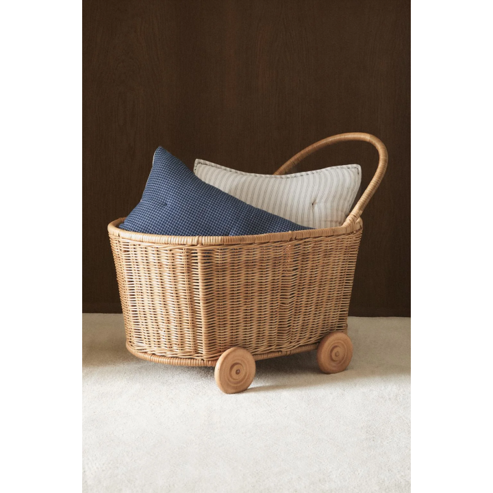 CHILDREN'S RATTAN TROLLEY WITH WHEELS