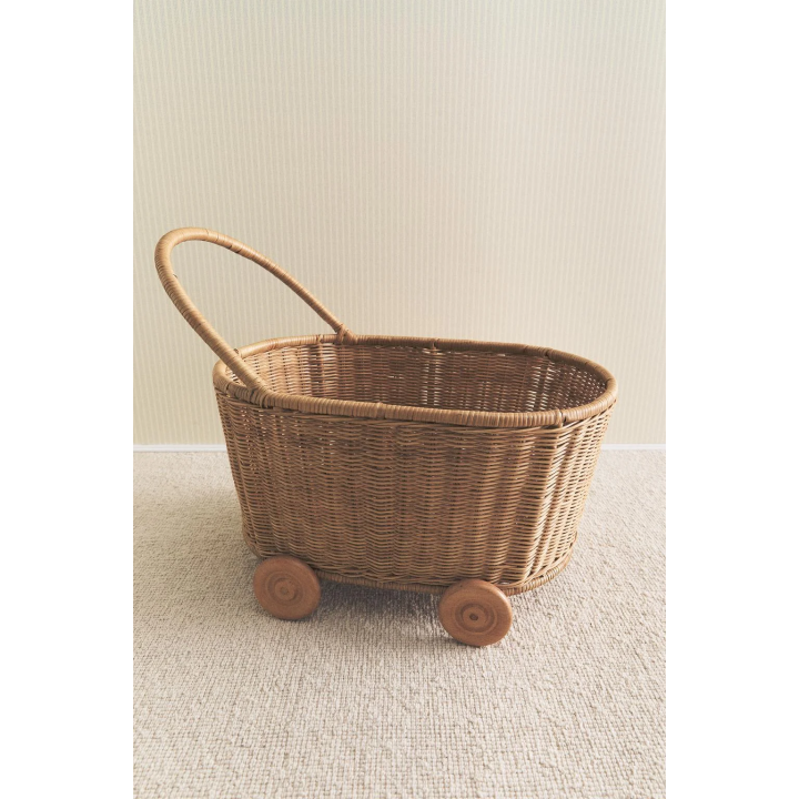 CHILDREN'S RATTAN TROLLEY WITH WHEELS
