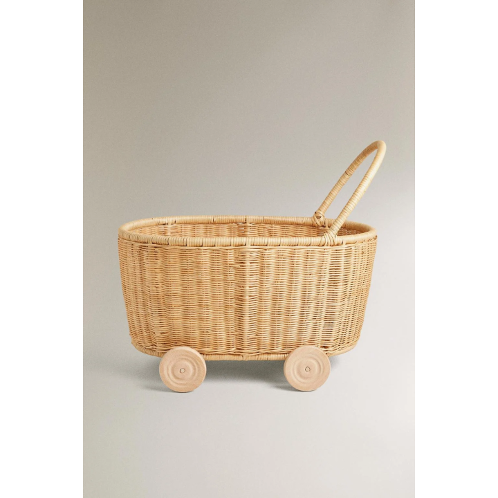 CHILDREN'S RATTAN TROLLEY WITH WHEELS