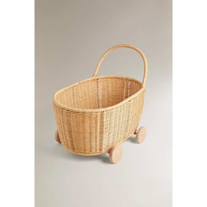 CHILDREN'S RATTAN TROLLEY WITH WHEELS