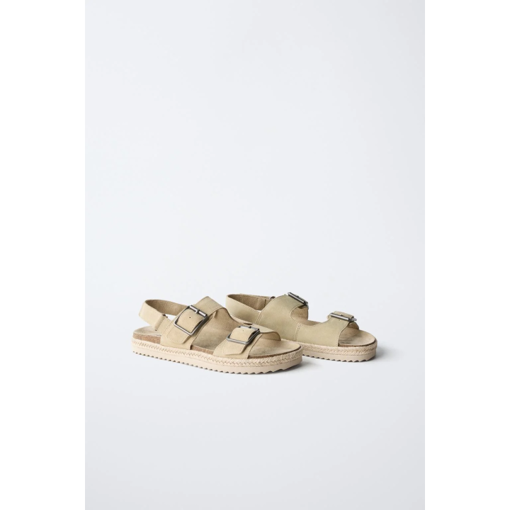 КОЖАНЫЕ САНДАЛИИ С ПРЯЖКАМИ И ДЖУТОВОЙ ПОДОШВОЙ