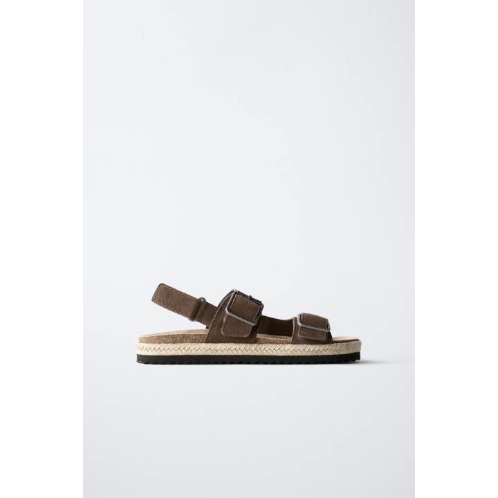 КОЖАНЫЕ САНДАЛИИ С ПРЯЖКАМИ И ДЖУТОВОЙ ПОДОШВОЙ