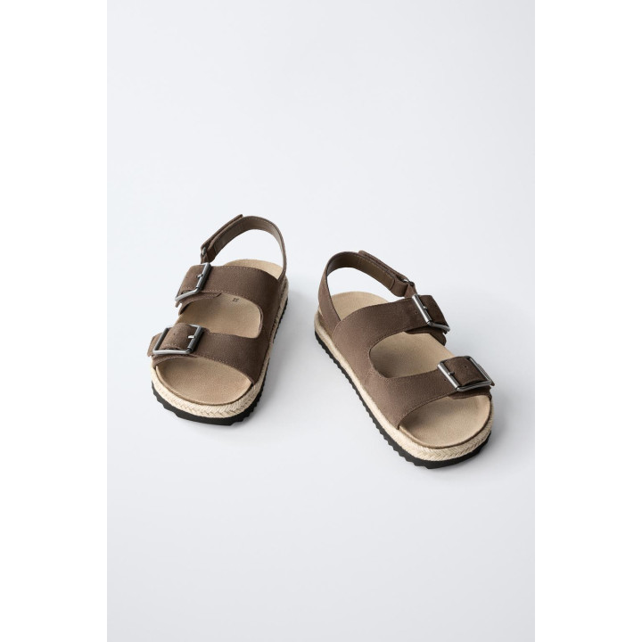 КОЖАНЫЕ САНДАЛИИ С ПРЯЖКАМИ И ДЖУТОВОЙ ПОДОШВОЙ