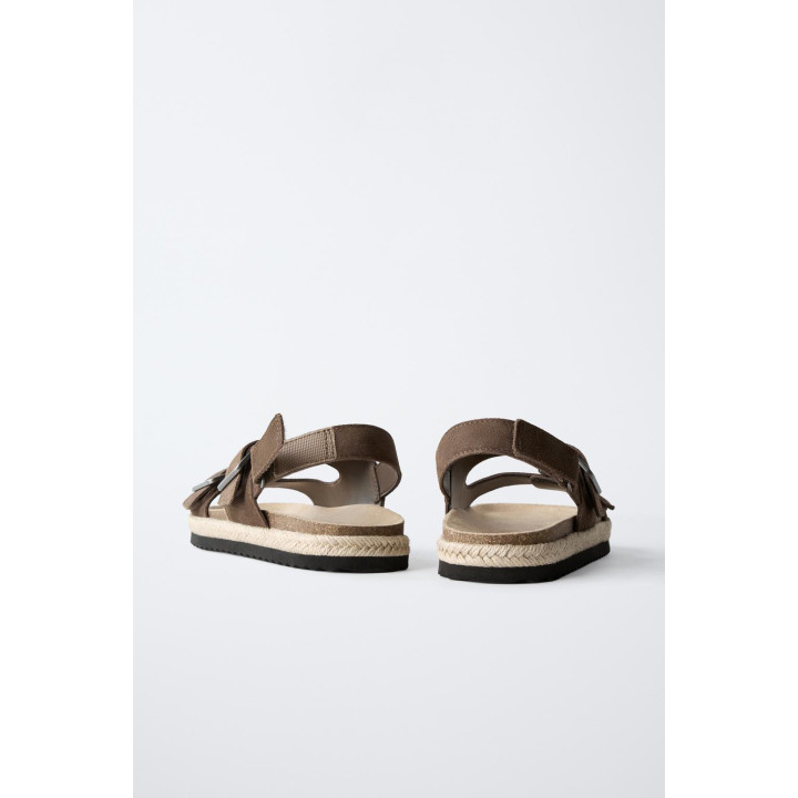 КОЖАНЫЕ САНДАЛИИ С ПРЯЖКАМИ И ДЖУТОВОЙ ПОДОШВОЙ