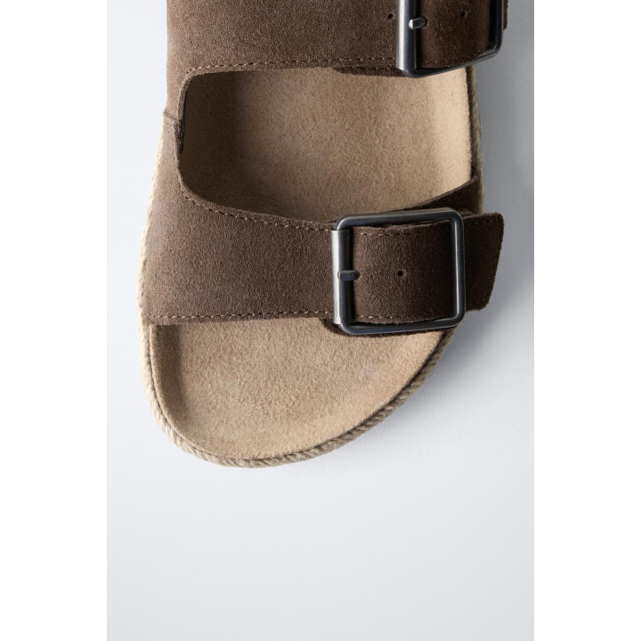 КОЖАНЫЕ САНДАЛИИ С ПРЯЖКАМИ И ДЖУТОВОЙ ПОДОШВОЙ