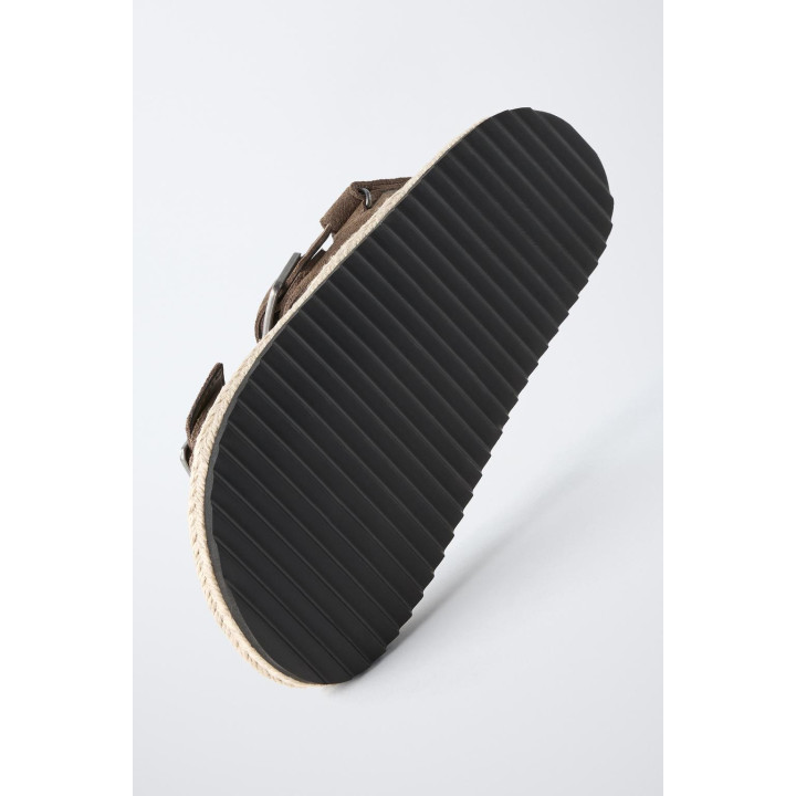 КОЖАНЫЕ САНДАЛИИ С ПРЯЖКАМИ И ДЖУТОВОЙ ПОДОШВОЙ