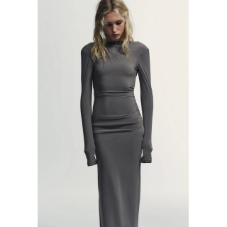 ПЛАТЬЕ МИДИ С ДРАПИРОВКОЙ И ПОДПЛЕЧНИКАМИ