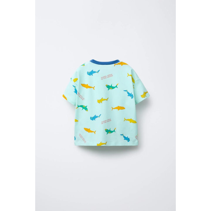 Пижама с футболкой и бермудами с акульим принтом на 2-6 лет