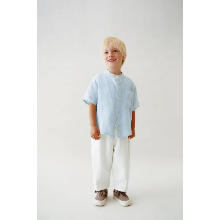 РУБАШКА ИЗО ЛЬНА С ВОРОТНИКОМ-СТОЙКОЙ