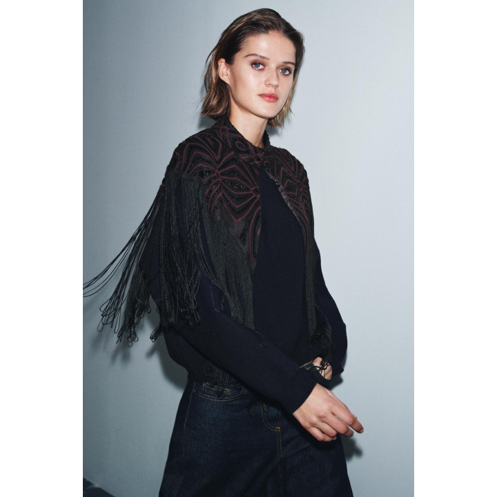 ТОП ИЗ ТЮЛЯ С БАХРОМОЙ И БУСИНАМИ