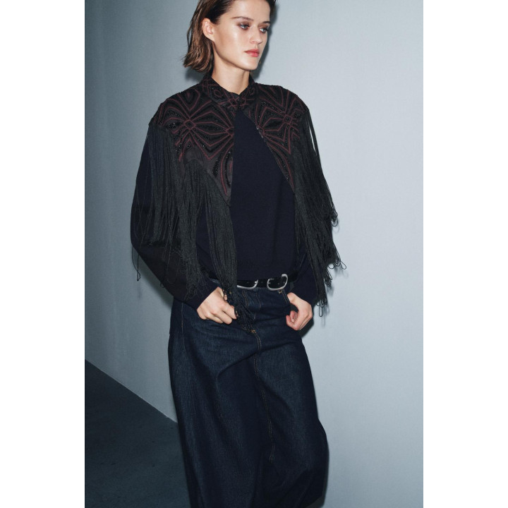 ТОП ИЗ ТЮЛЯ С БАХРОМОЙ И БУСИНАМИ