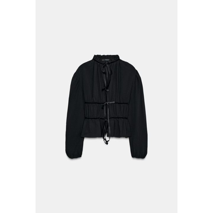 БЛУЗА ИЗ КРЕПА С БАРХАТНЫМИ БАНТАМИ