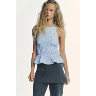 ПОПЛИНОВЫЙ ТОП В ПОЛОСКУ С ГОРЛОВИНОЙ ХАЛТЕР