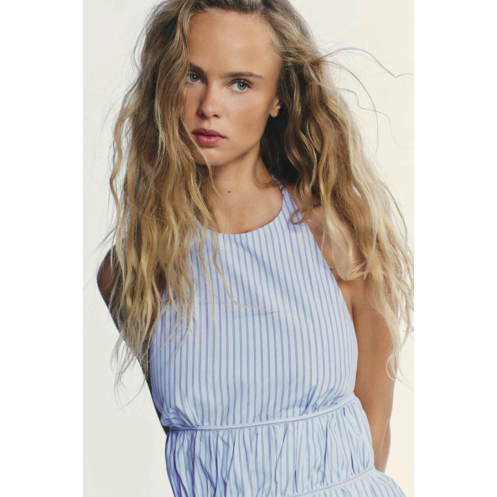 ПОПЛИНОВЫЙ ТОП В ПОЛОСКУ С ГОРЛОВИНОЙ ХАЛТЕР