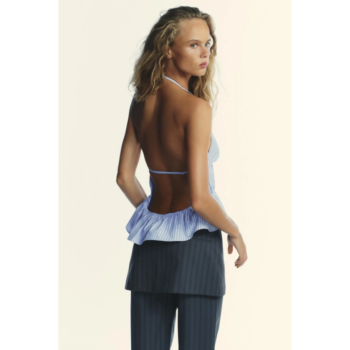 ПОПЛИНОВЫЙ ТОП В ПОЛОСКУ С ГОРЛОВИНОЙ ХАЛТЕР