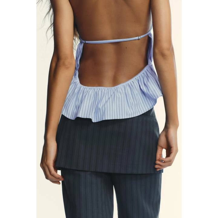 ПОПЛИНОВЫЙ ТОП В ПОЛОСКУ С ГОРЛОВИНОЙ ХАЛТЕР