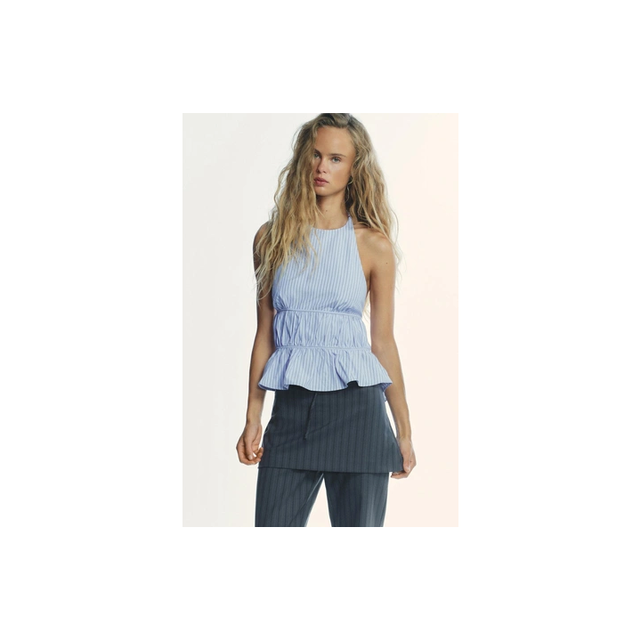 ПОПЛИНОВЫЙ ТОП В ПОЛОСКУ С ГОРЛОВИНОЙ ХАЛТЕР