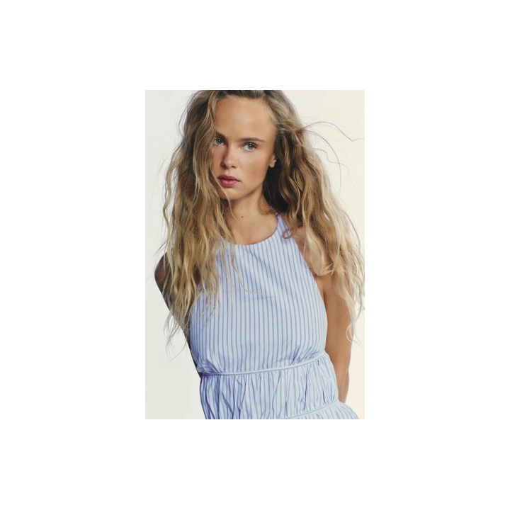 ПОПЛИНОВЫЙ ТОП В ПОЛОСКУ С ГОРЛОВИНОЙ ХАЛТЕР