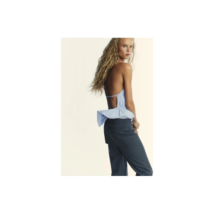 ПОПЛИНОВЫЙ ТОП В ПОЛОСКУ С ГОРЛОВИНОЙ ХАЛТЕР