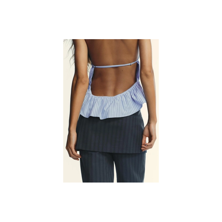 ПОПЛИНОВЫЙ ТОП В ПОЛОСКУ С ГОРЛОВИНОЙ ХАЛТЕР