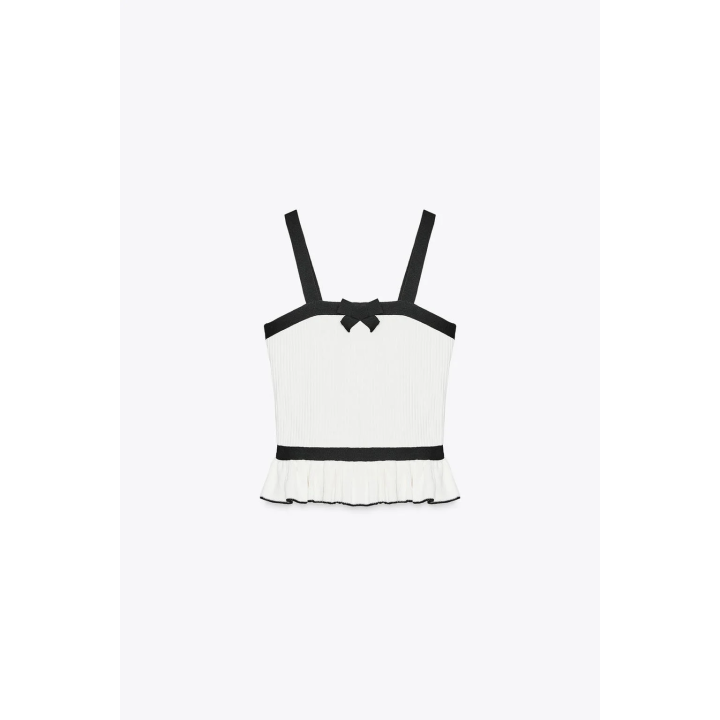 ТРИКОТАЖНАЯ ФУТБОЛКА В РУБЧИК С БАНТОМ