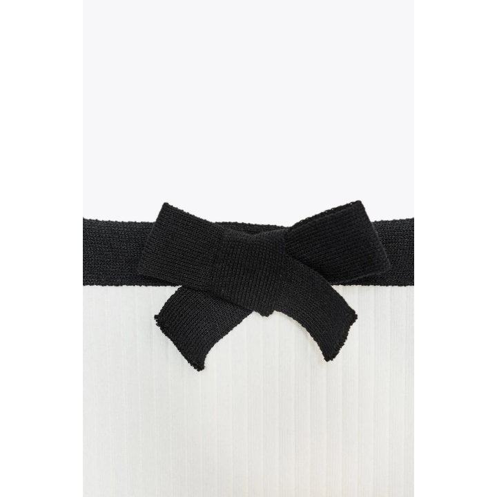 ТРИКОТАЖНАЯ ФУТБОЛКА В РУБЧИК С БАНТОМ