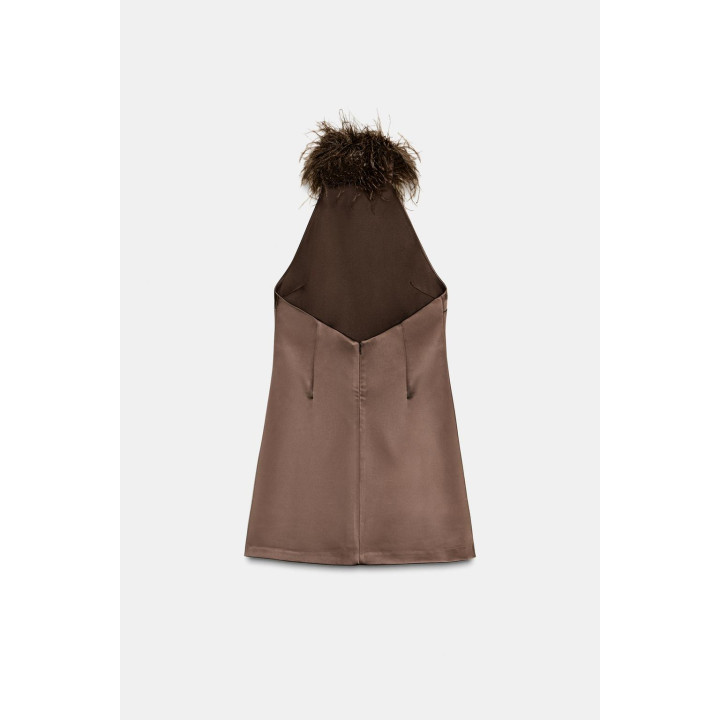 HALTER DRESS WITH FEATHERS
