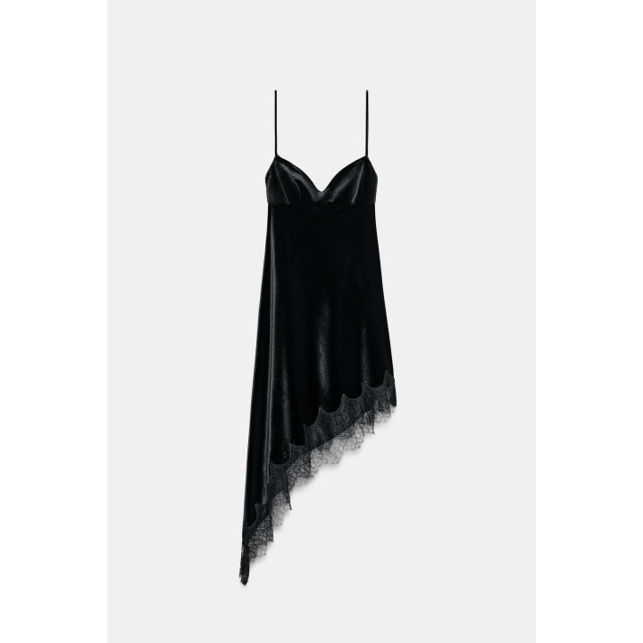 БАРХАТНОЕ ПЛАТЬЕ МИДИ С КРУЖЕВОМ