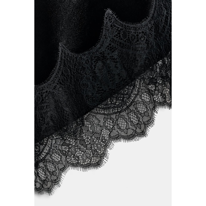 БАРХАТНОЕ ПЛАТЬЕ МИДИ С КРУЖЕВОМ