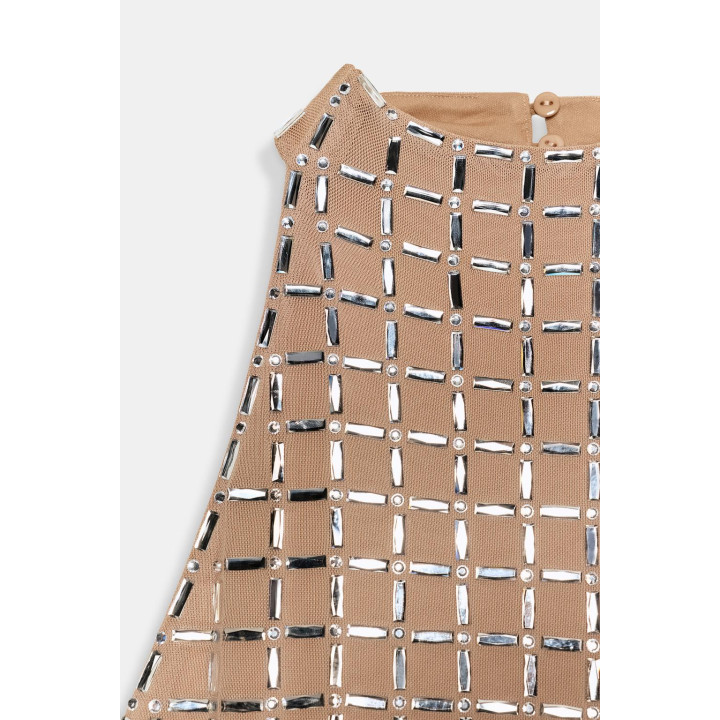 ПЛАТЬЕ МИДИ С ГОРЛОВИНОЙ ХАЛТЕР ИЗ СЕТКИ С БЛЕСТКАМИ