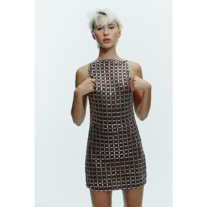 Короткое платье из сетчатой ткани с блеском
