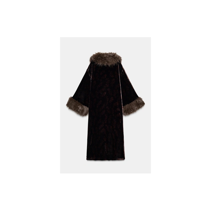 ПАЛЬТО ИЗ ВЕЛЬВЕТА С ПРИНТОМ И ЭФФЕКТОМ МЕХА