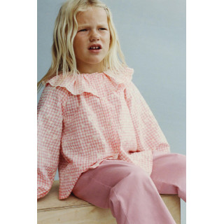 БЛУЗКА В КЛЕТКУ ВИШИ С ВЫШИВКОЙ «ЦВЕТЫ»