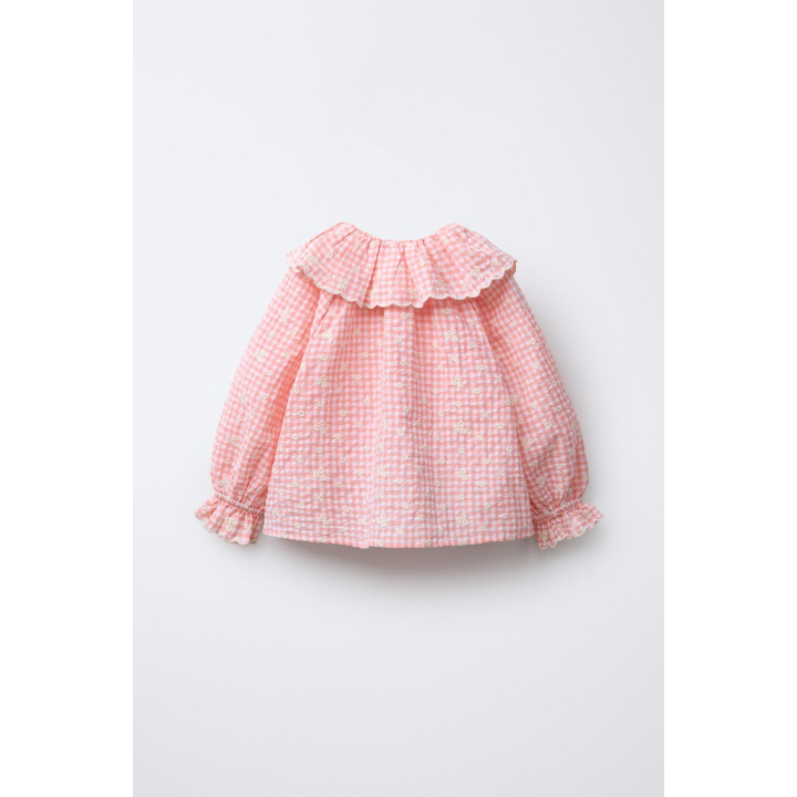 БЛУЗКА В КЛЕТКУ ВИШИ С ВЫШИВКОЙ «ЦВЕТЫ»