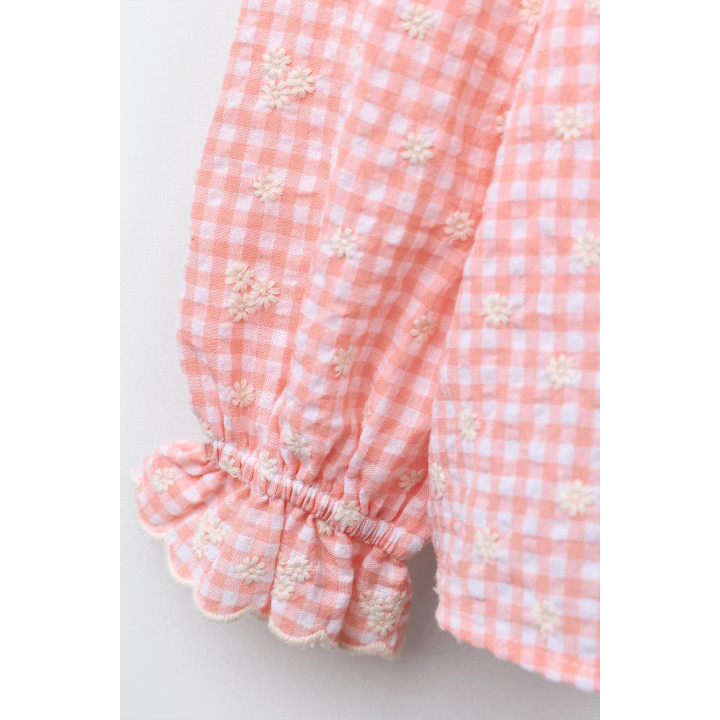 БЛУЗКА В КЛЕТКУ ВИШИ С ВЫШИВКОЙ «ЦВЕТЫ»