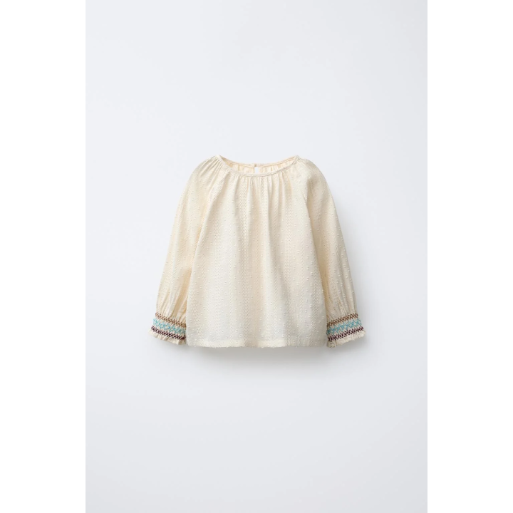 РУБАШКА ИЗ СЕТЧАТОЙ ТКАНИ В ГОРОШЕК С ВЫШИВКОЙ