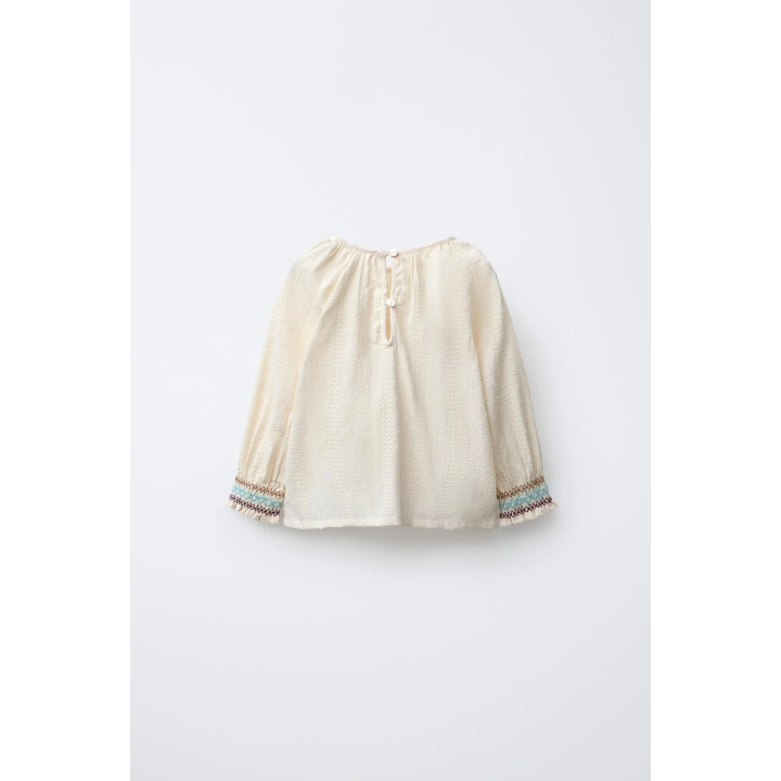 РУБАШКА ИЗ СЕТЧАТОЙ ТКАНИ В ГОРОШЕК С ВЫШИВКОЙ