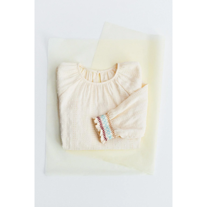 РУБАШКА ИЗ СЕТЧАТОЙ ТКАНИ В ГОРОШЕК С ВЫШИВКОЙ