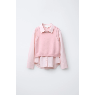 РУБАШКА ИЗ ПОПЛИНА С ЖИЛЕТОМ СО СТРАЗАМИ