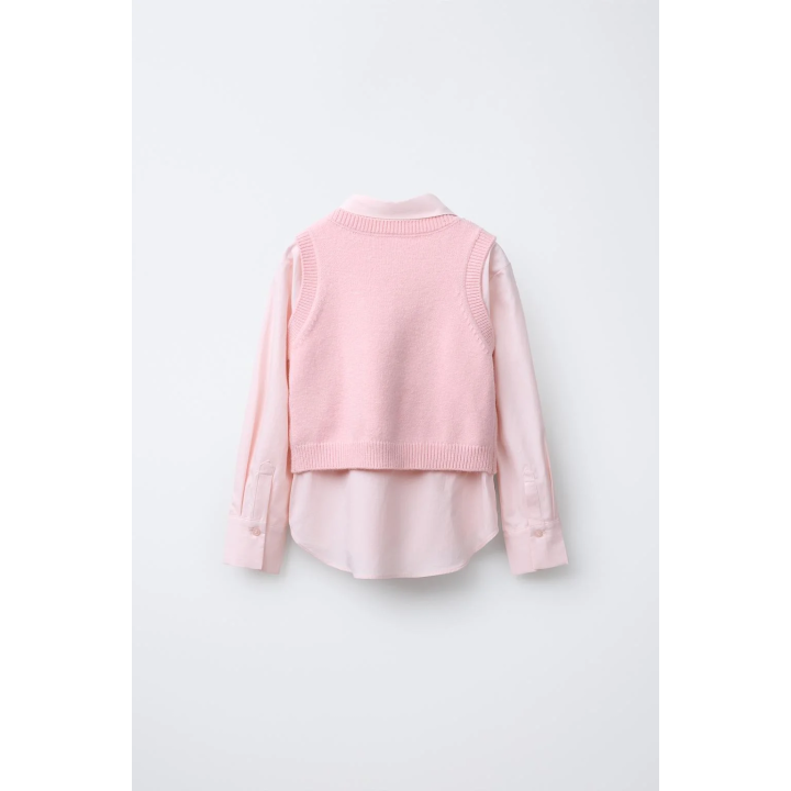 РУБАШКА ИЗ ПОПЛИНА С ЖИЛЕТОМ СО СТРАЗАМИ