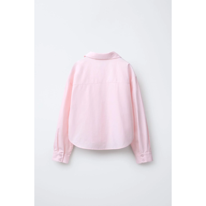 РУБАШКА ИЗ ПОПЛИНА С БАНТОМ И БУСИНАМИ