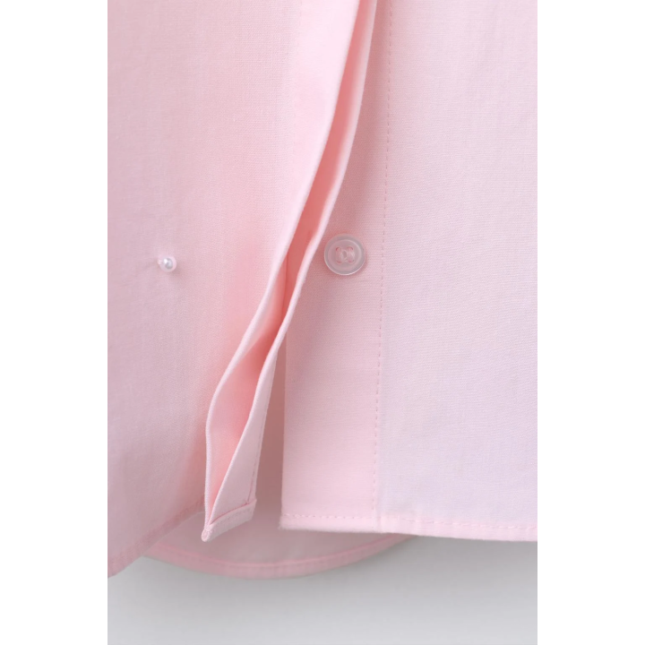 РУБАШКА ИЗ ПОПЛИНА С БАНТОМ И БУСИНАМИ