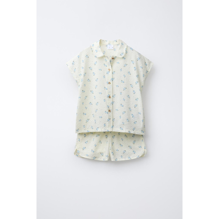 AGES 6-14/ SEERSUCKER FLORAL SHIRT AND BERMUDA PYJAMAS