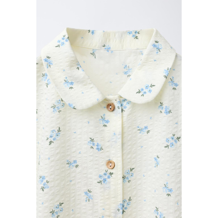 AGES 6-14/ SEERSUCKER FLORAL SHIRT AND BERMUDA PYJAMAS