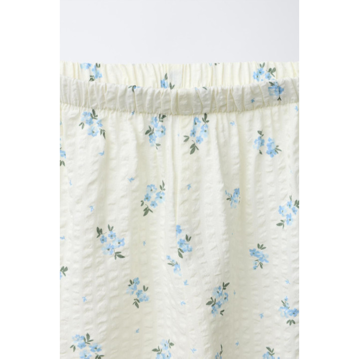 AGES 6-14/ SEERSUCKER FLORAL SHIRT AND BERMUDA PYJAMAS