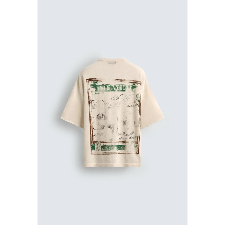 ФУТБОЛКА С ПРИНТОМ И ЭФФЕКТОМ ПОТЕРТОСТИ