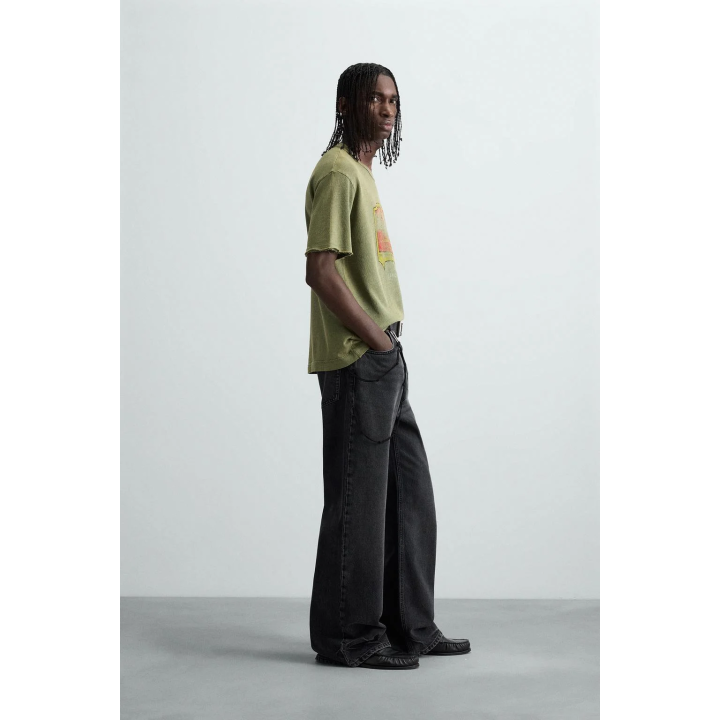 ТРИКОТАЖНАЯ ФУТБОЛКА С ПРИНТОМ И ЭФФЕКТОМ СТИРКИ